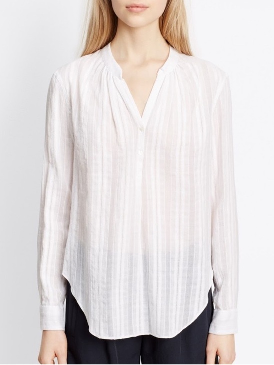 Vince Tops - Vince White Shirred Neck Pintuck Stripe Popover Blouse